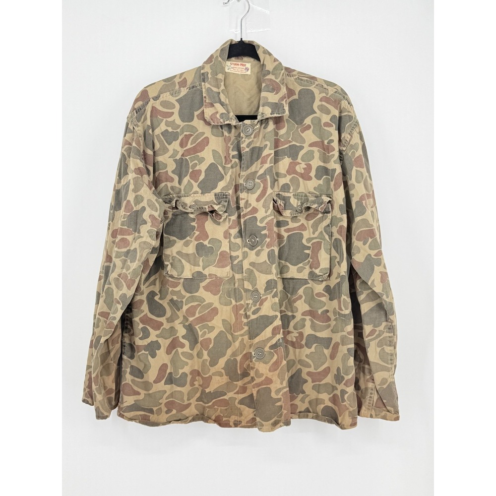 Vtg Storm Pruf Brand Camo Hunting Shirt Mens Duck Hunter Gorpcore Size XL Outdoo